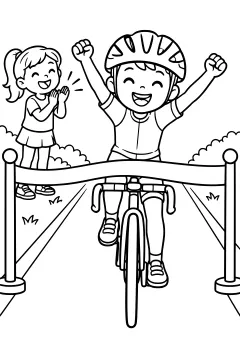 Child clapping for a cyclist crossing a finish line