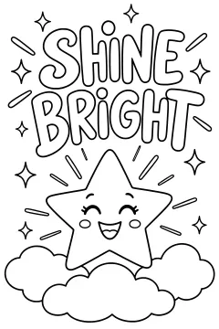 Shine Bright lettering above a smiling star, clouds and sparkles