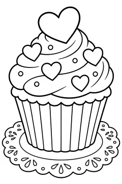 Cupcake with heart-shaped frosting and a lace doily