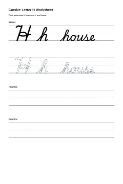 Printable cursive letter H worksheet with uppercase H, lowercase h, and house practice