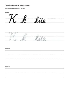 Printable cursive letter K worksheet with uppercase K, lowercase k, and kite practice