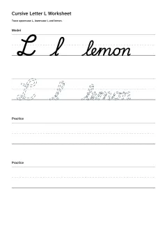 Printable cursive letter L worksheet with uppercase L, lowercase l, and lemon practice