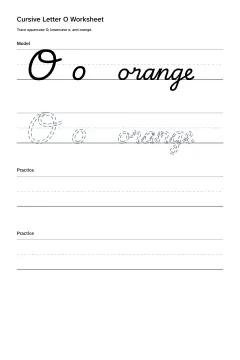 Printable cursive letter O worksheet with uppercase O, lowercase o, and orange practice