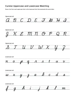 Printable cursive matching worksheet pairing uppercase and lowercase alphabet letters