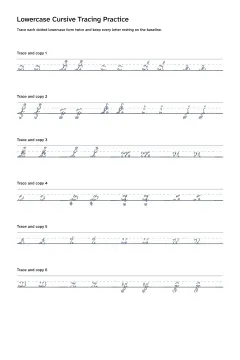 Printable lowercase cursive tracing worksheet with letters a through z