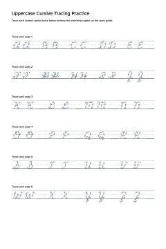 Printable uppercase cursive tracing worksheet with capital letters A through Z