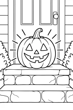 Jack-o'-lantern glowing on a stone doorstep with rays of light