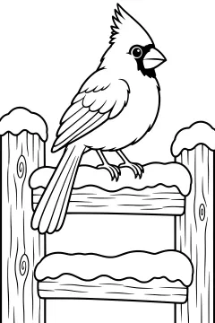 Cardinal perched on a snow-covered wooden fence