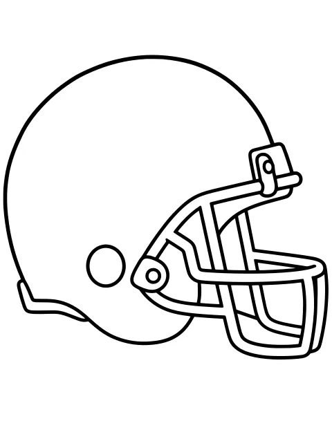 Side view of a football helmet with a rounded shell, circular ear opening, lower padding, clips, fasteners, and a barred faceguard.